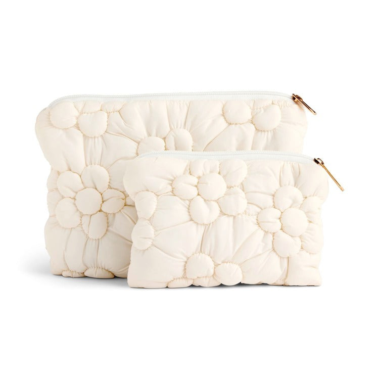 Cream Quilted Flower Zip Pouch