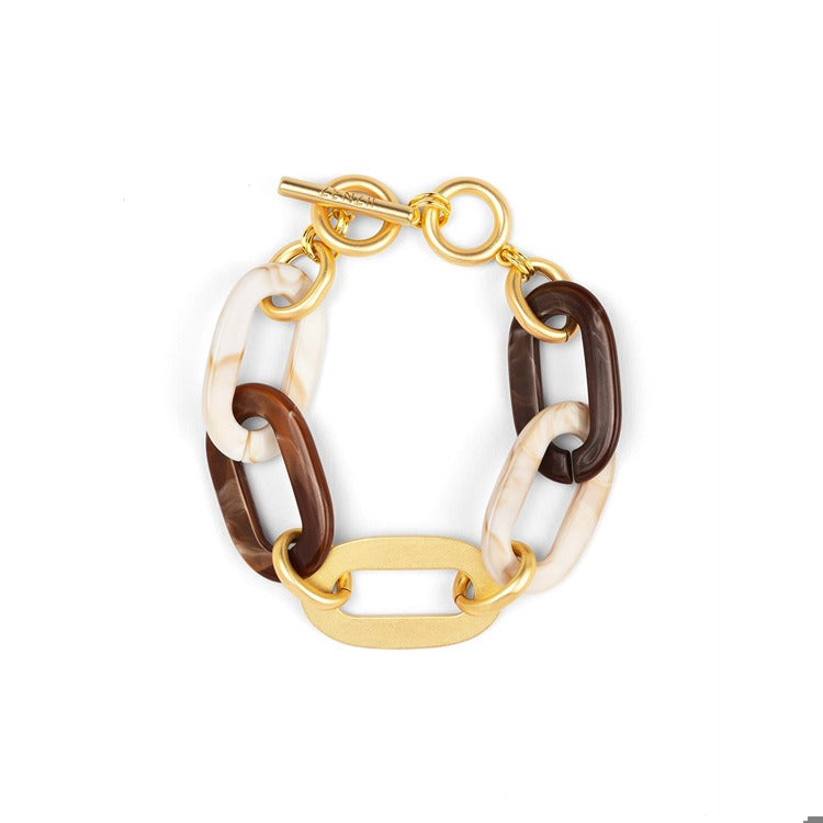 Marbled Beige Resin & Gold Link Bracelet