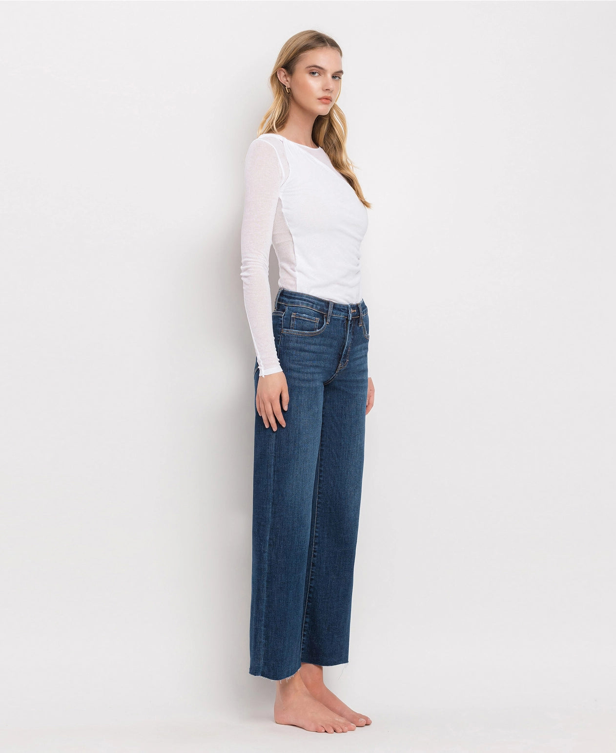 Tummy Control Mid Rise Dark Wash Wide Leg Jeans