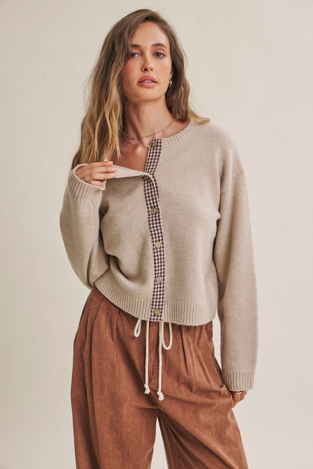 Cottage Garden Wool Blend Floral Placket Sweater Cardigan