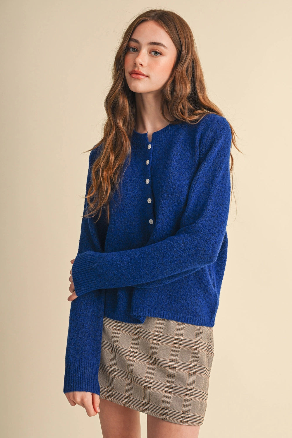 Marled Knit Sweater Cardigan - Cobalt