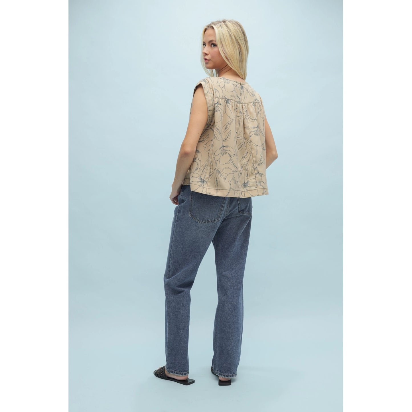 Sketched Floral Cap Sleeve Blouse