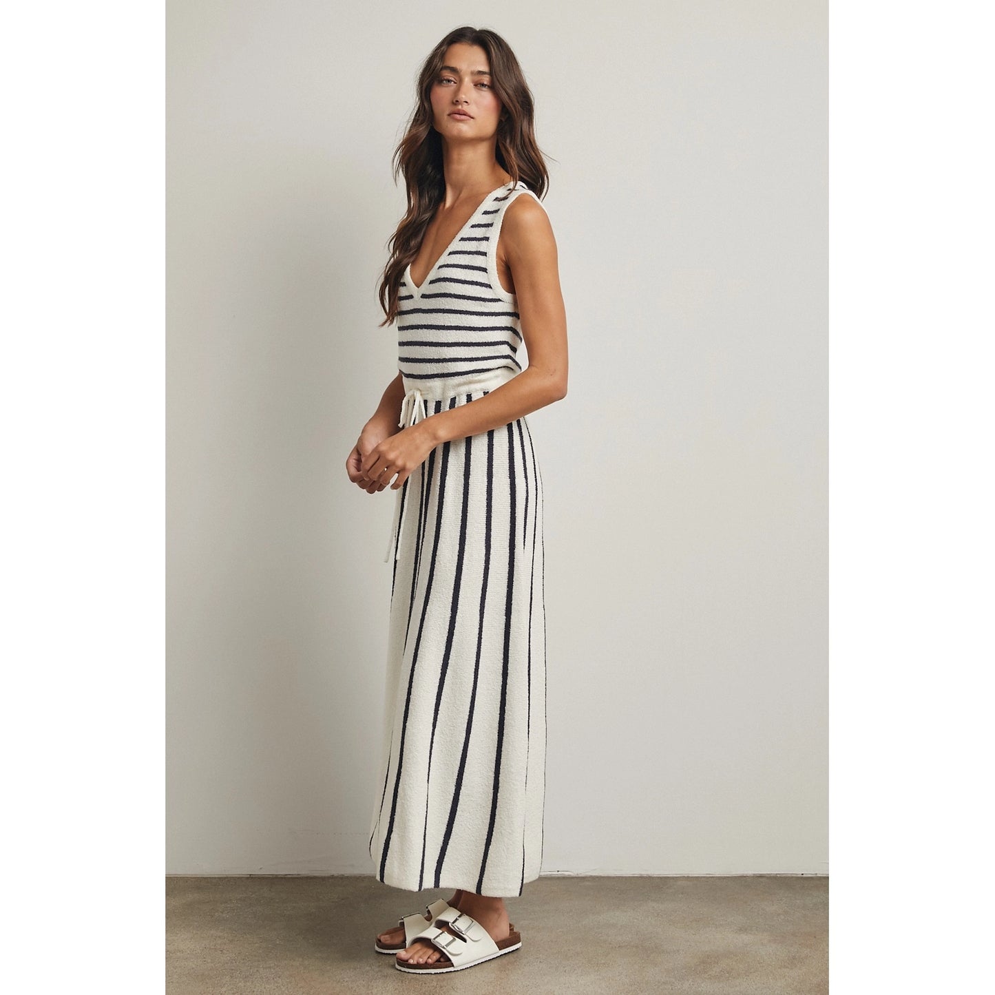 Striped Knit Sweater Midi Dress