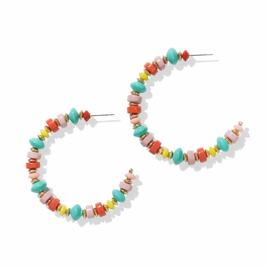 Lilac Mix Disk Bead Hoop Earrings