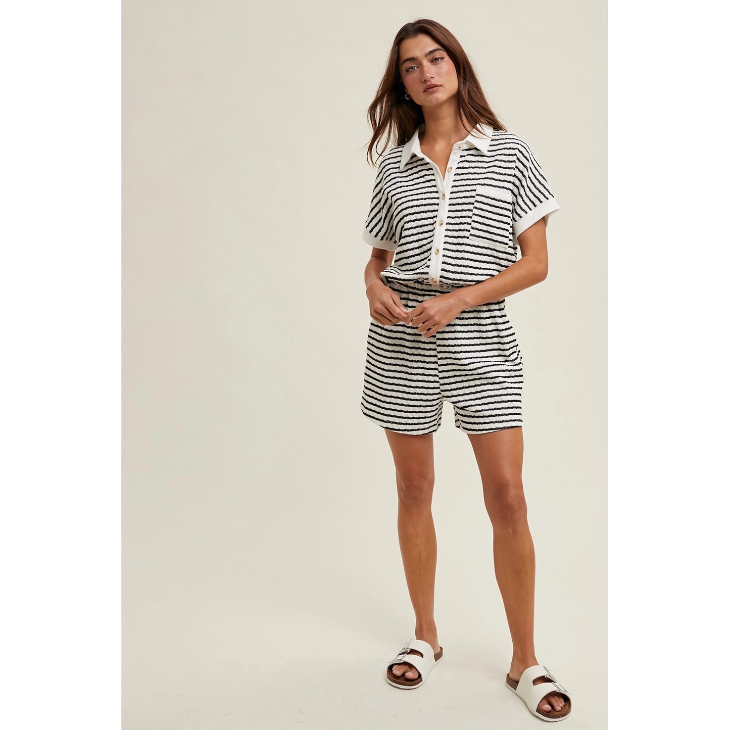 Striped Button-Up Romper