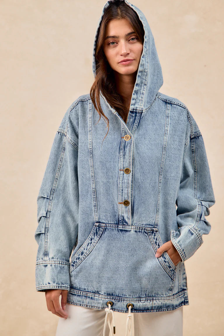 Half Button Denim Hoodie