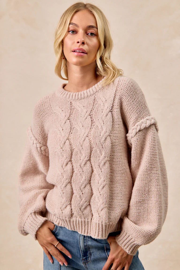 Cable Knit Sweater With Braid Detail