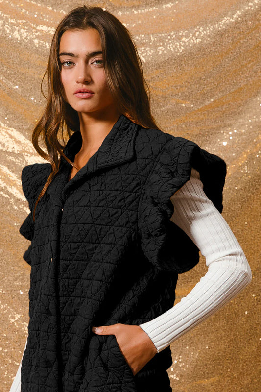 Quilting Knit Ruffle Sleeve Vest