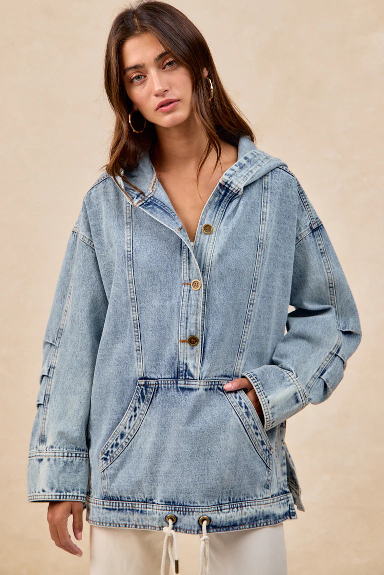 Half Button Denim Hoodie