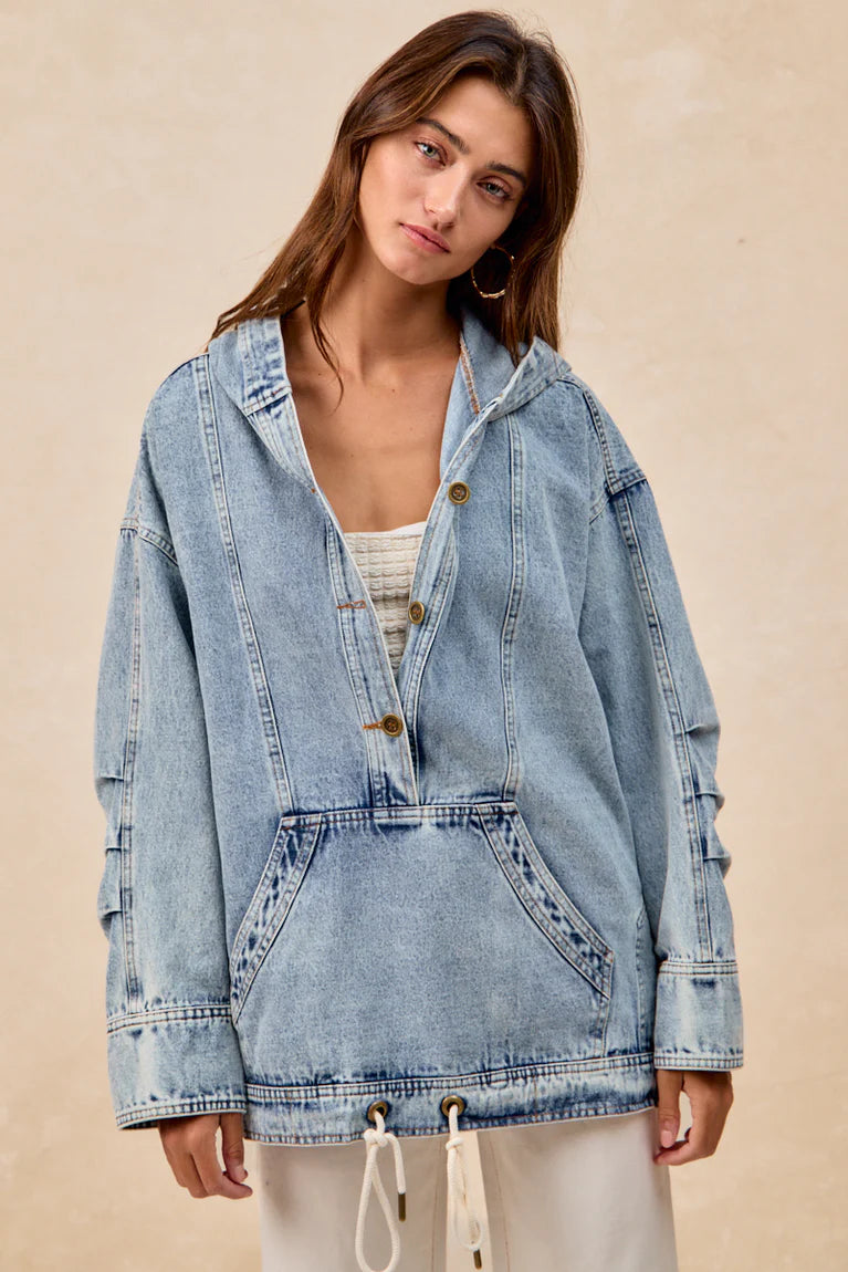 Half Button Denim Hoodie
