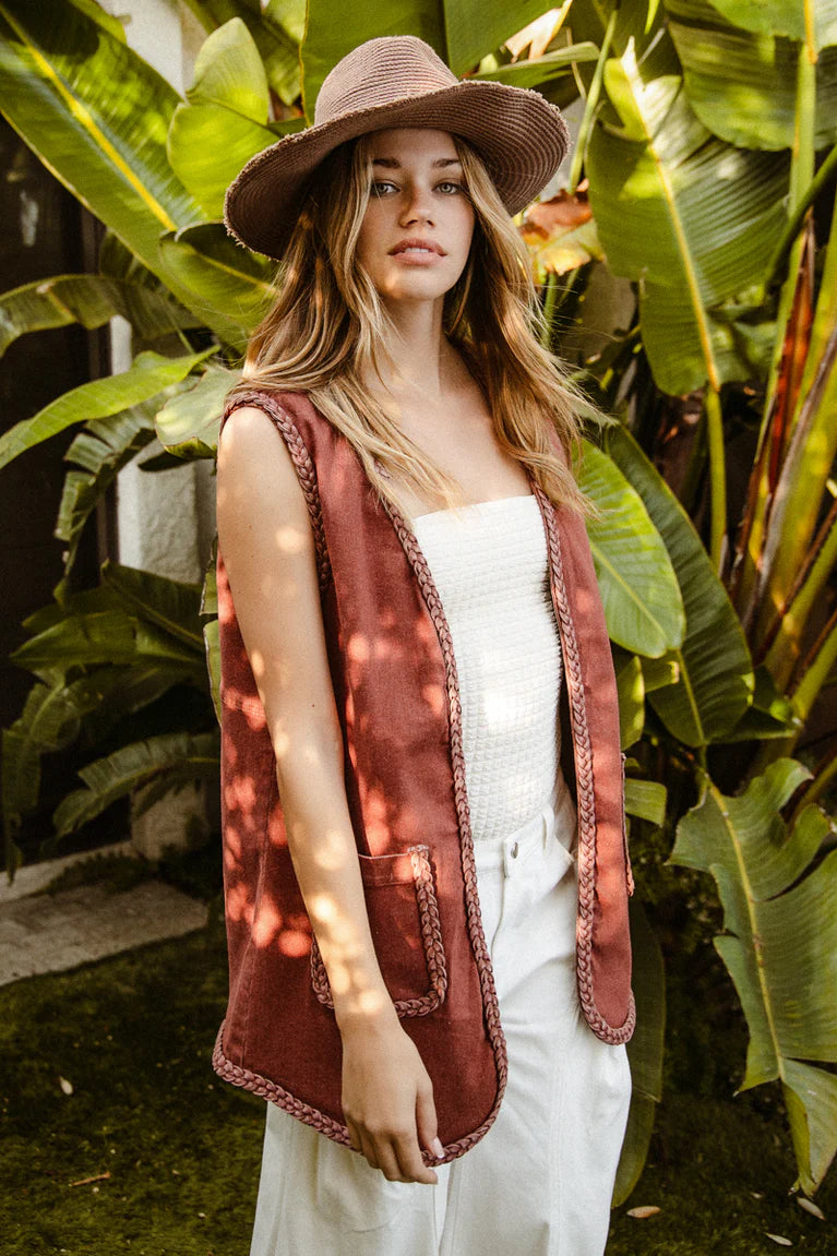 Braided Edge Long Vest