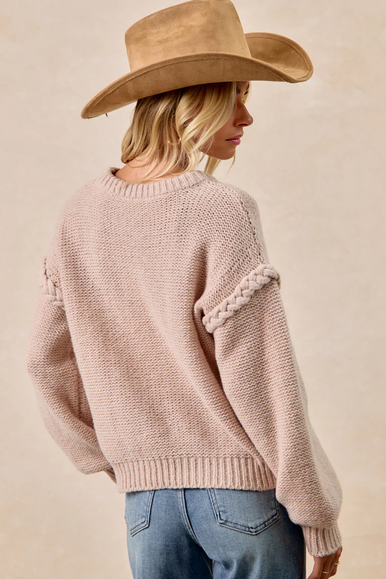 Cable Knit Sweater With Braid Detail