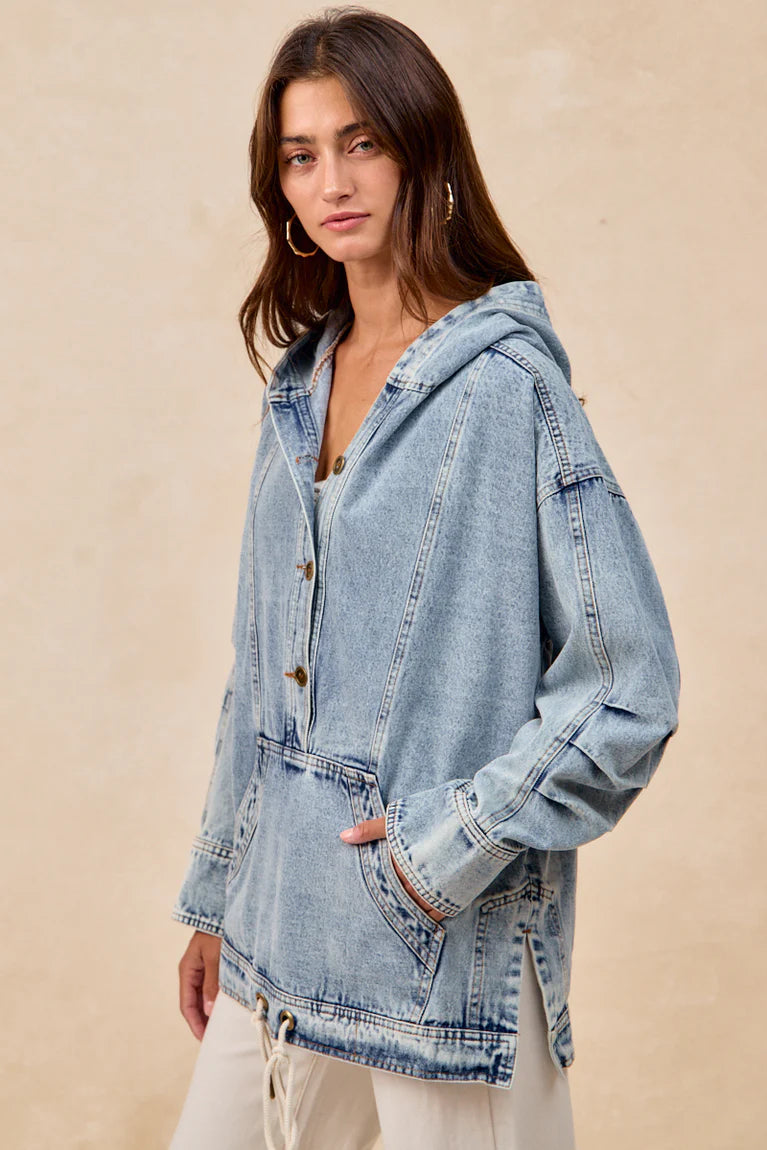Half Button Denim Hoodie