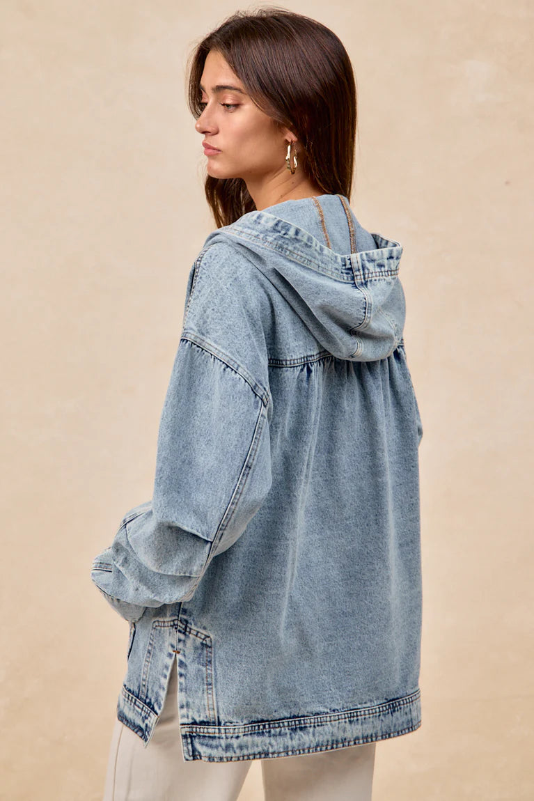 Half Button Denim Hoodie