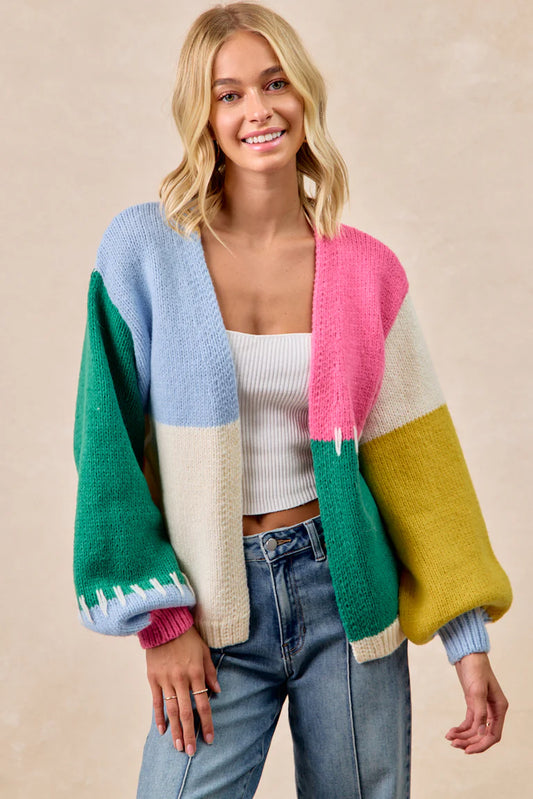 Color Block Sweater Open Cardigan