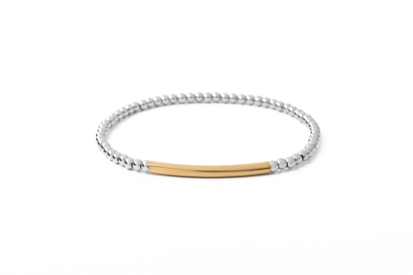 Waterproof 3mm w/ Bar Mixed Metal Stretch Bracelet