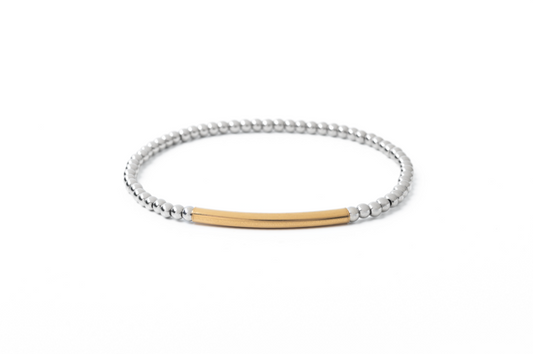 Waterproof 3mm w/ Bar Mixed Metal Stretch Bracelet