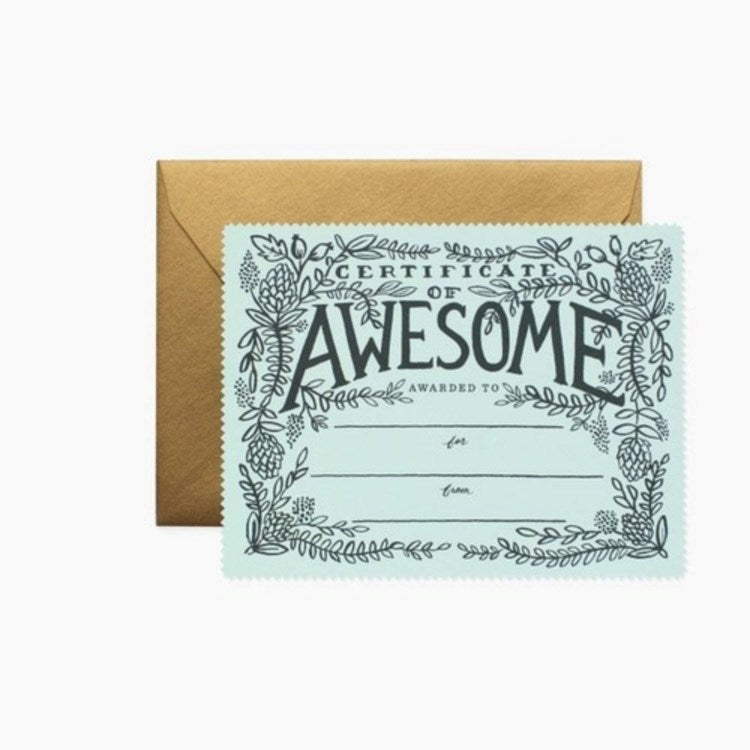 Certificate of Awesome card
