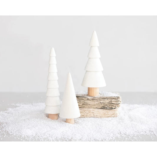 Flocked Wood Trees w/ Glitter