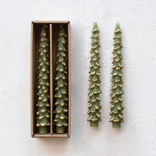 Unscented Tree Shaped Taper Candles w/ Gold Tips