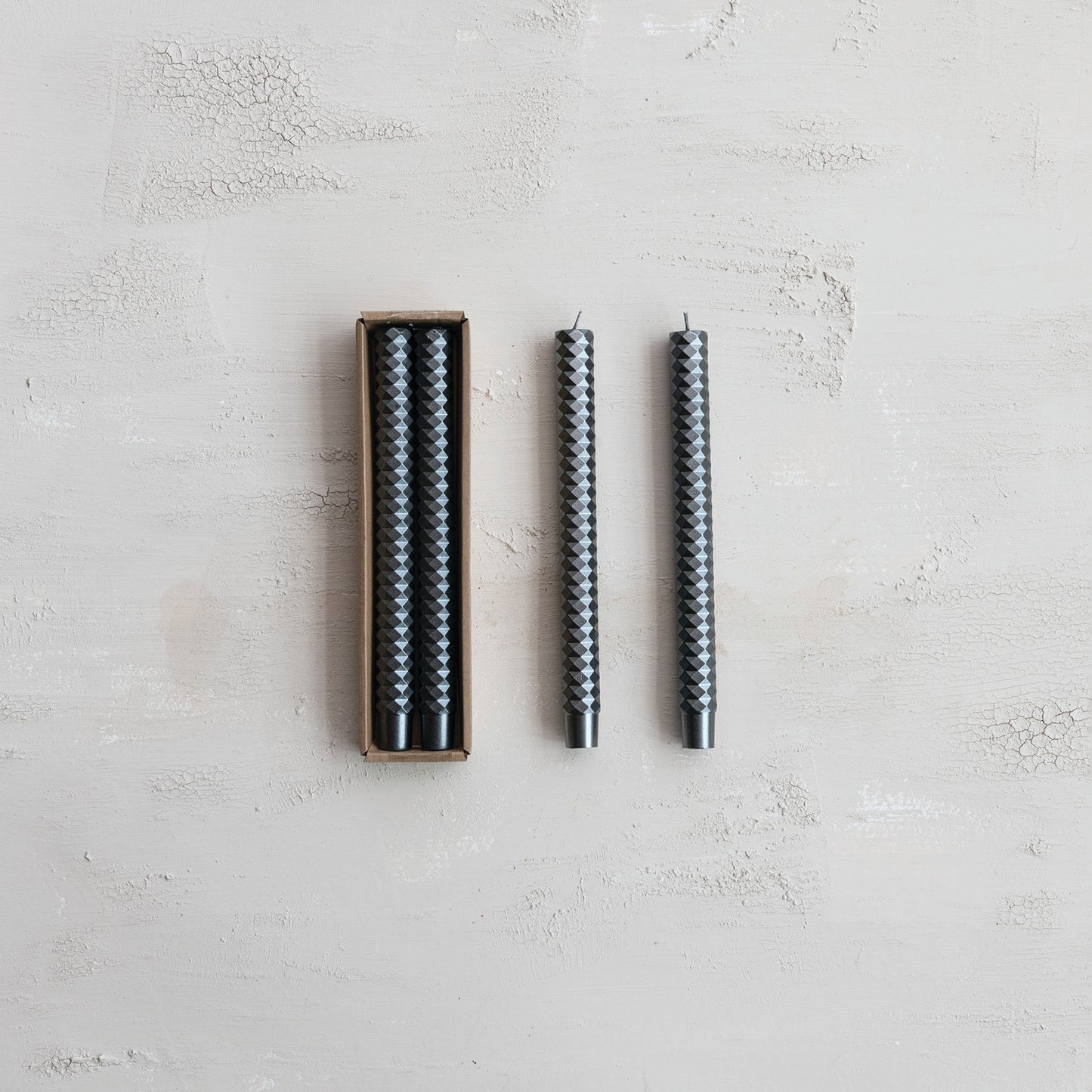 Unscented Faceted Taper Candles - Platinum