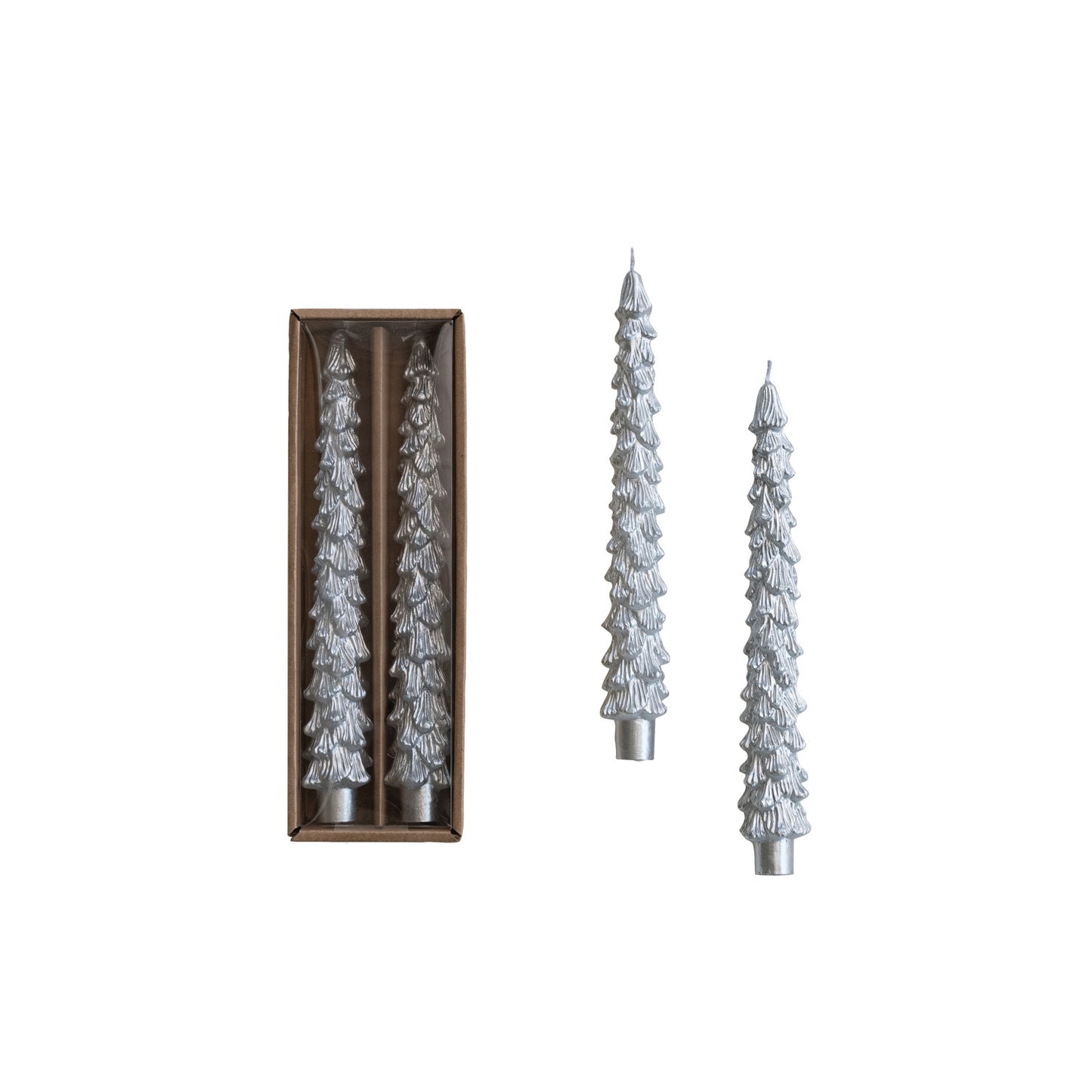 Unscented Tree Shaped Taper Candles in Box - Silver