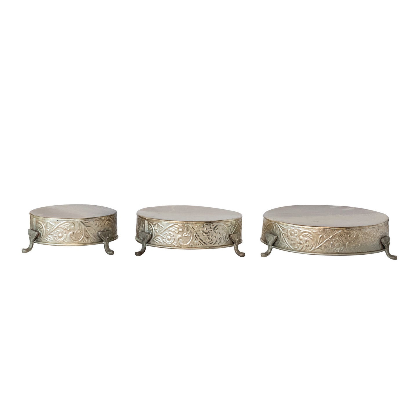 Decorative Embossed Metal Footed Pedestal - 3 Sizes