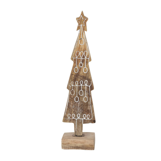 Hand-Carved Mango Wood Tree with Star & Design