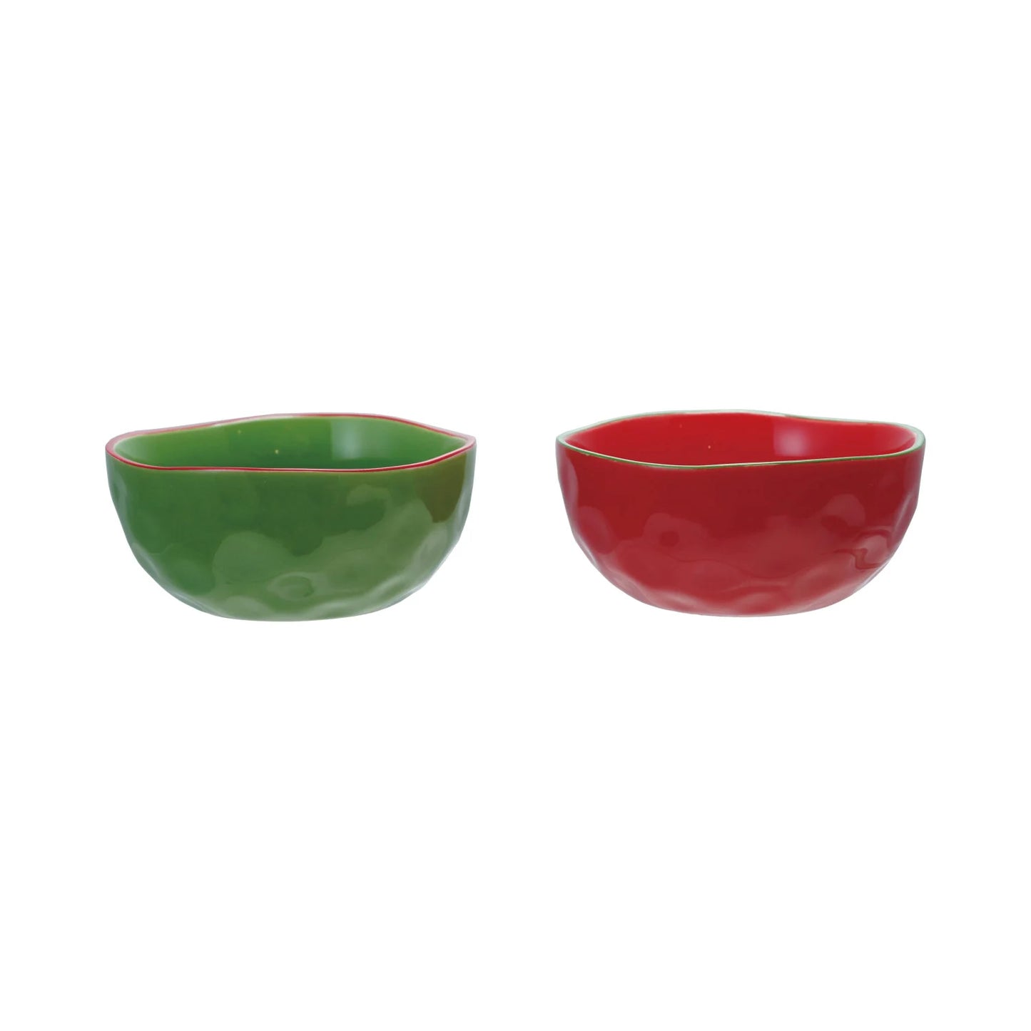Stoneware Organic Shaped Bowl with Colored Rim