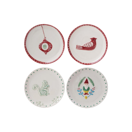 Hand-Painted Embossed Stoneware Plate with Holiday Image