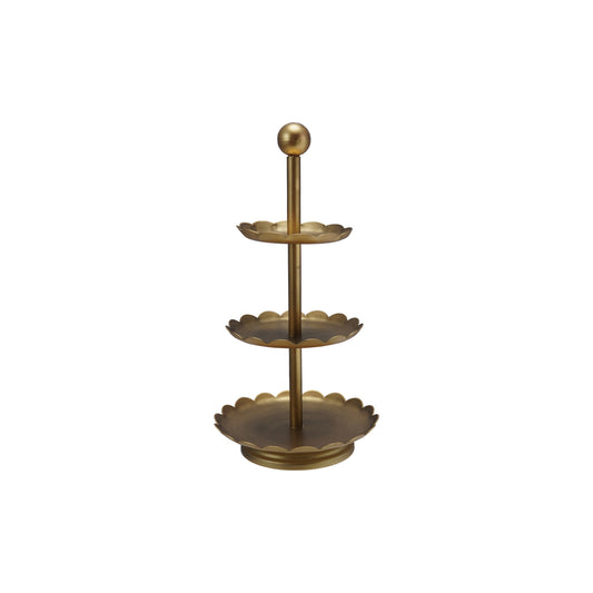 Decorative Metal 3-Tier Tray with Scalloped Edges