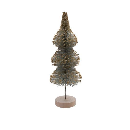 Sisal Bottle Brush Tree with Gold Glitter & Wood Base - Large