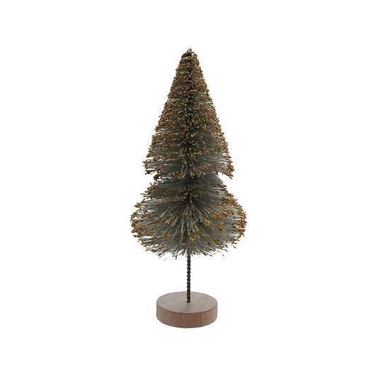 Sisal Bottle Brush Tree with Gold Glitter & Wood Base - Small