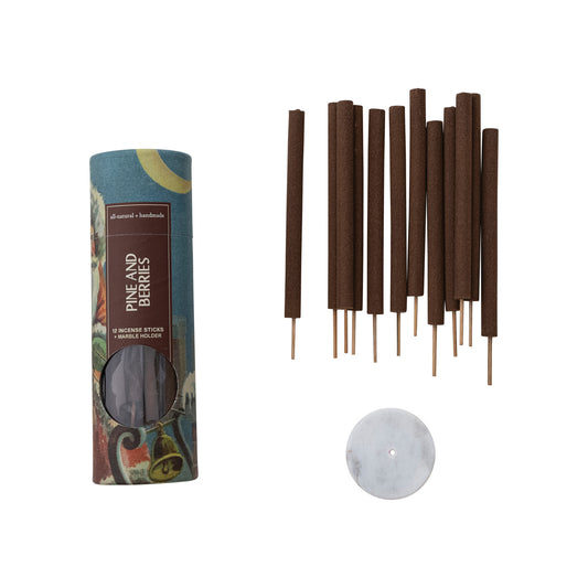 12 Piece All Natural Pine & Berries Incense Sticks in Tube with Incense Holder