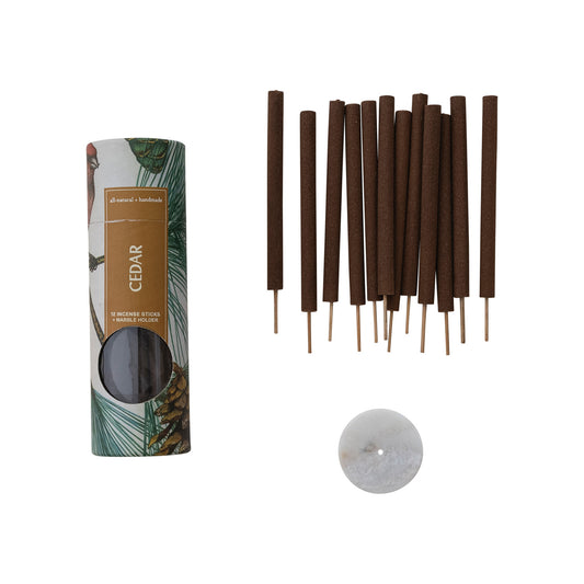 12 Piece All Natural Cedar Scented Incense Sticks in Tube with Incense Holder