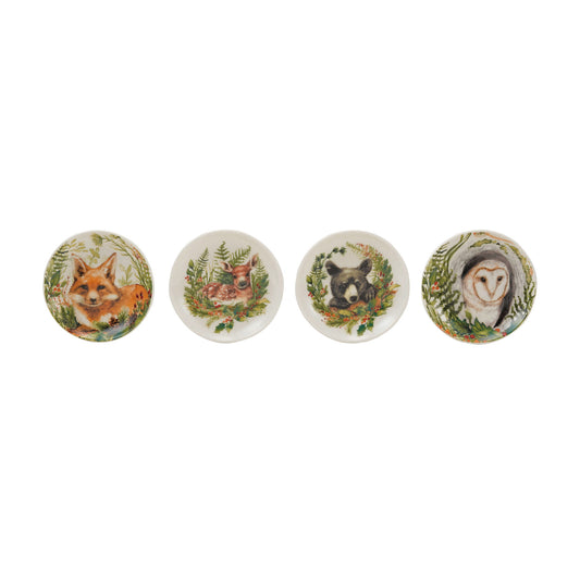 Stoneware Dish with Woodland Animal & Seasonal Botanicals