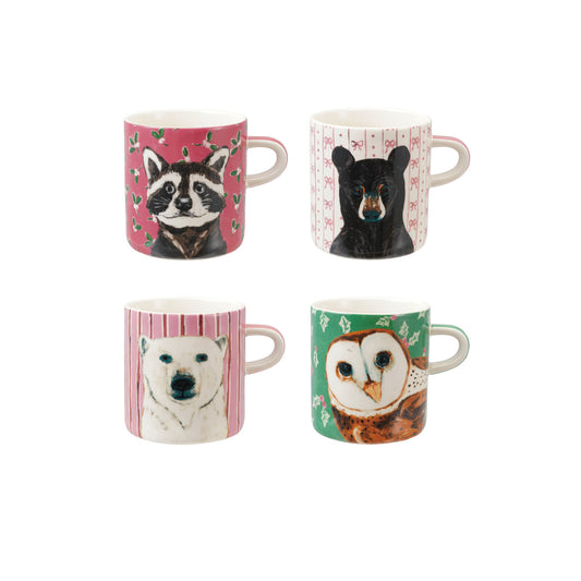 Stoneware Mug with Holiday Pattern & Animal