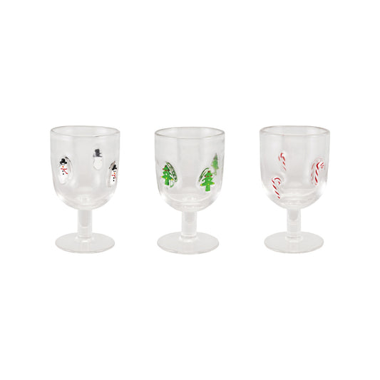 Stemmed Wine Glass with Embedded Holiday Icons