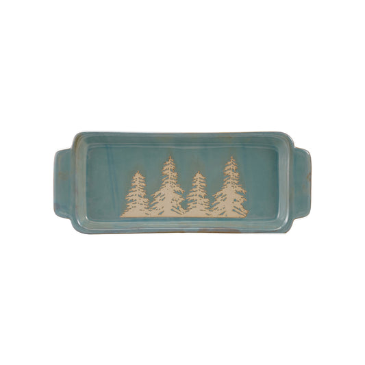 Stoneware Tray with Handles & Wax Relief Trees
