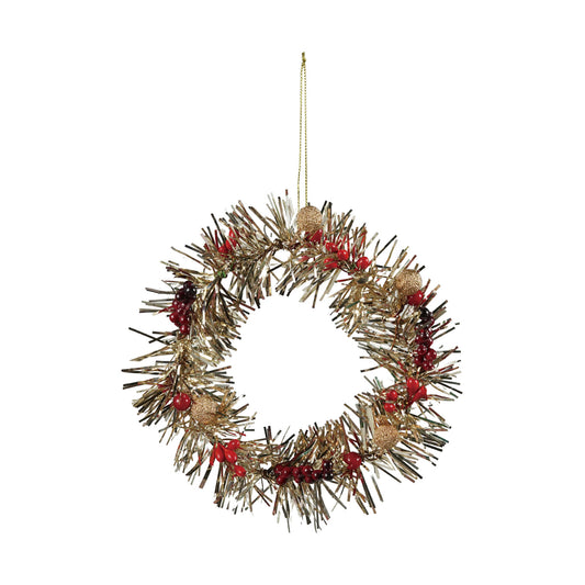 Tinsel Wreath Ornament with Faux Berries