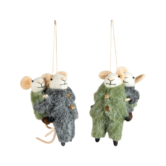 Wool Felt Piggyback Mice in Winter Clothes
