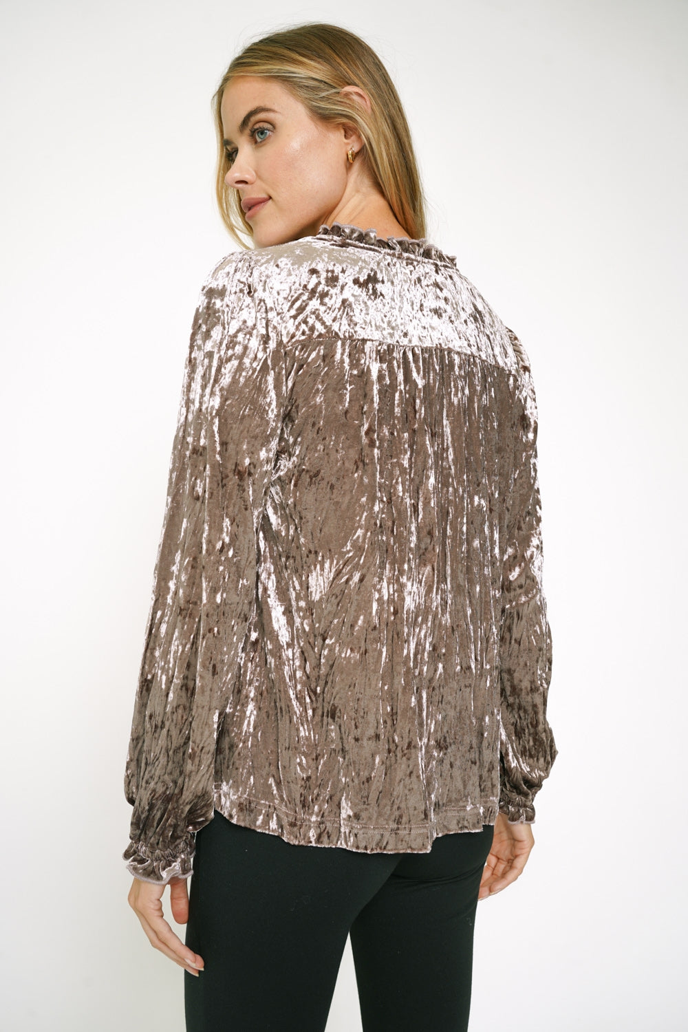 Spliced Neck Crinkle Velvet Blouse