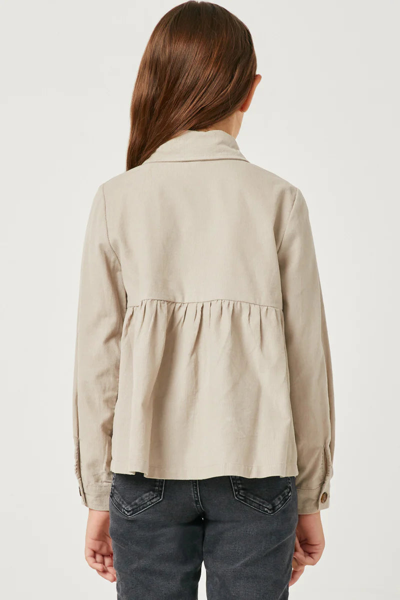 Girls Corduroy Button Up Peplum Shirt