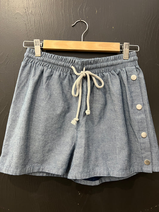 Chambray Snap Side Button Shorts