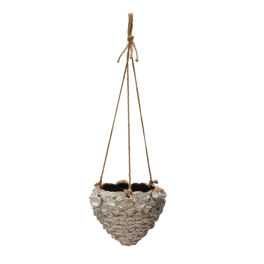 Hanging Stoneware Planter w/ Rope Hanger