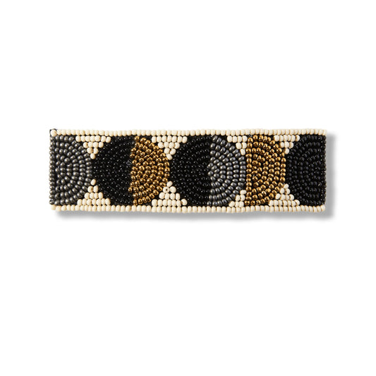 Black Gold Ivory Circle Beaded Barrette
