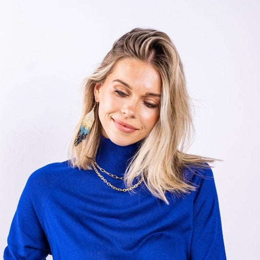 Blue Navy Mixed Metallic Luxe Ombre Earrings