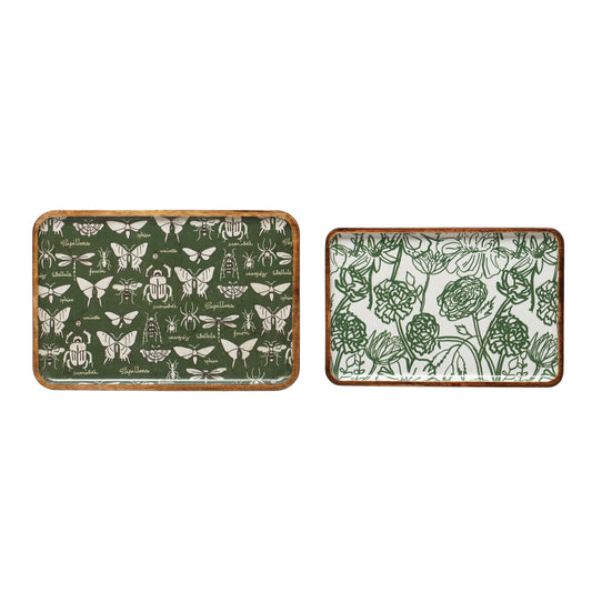 Enameled Acacia Wood Tray