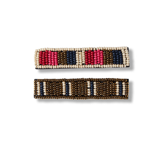 Hot Pink Gold Red Combo Beaded Hair Clip - 2 Pack