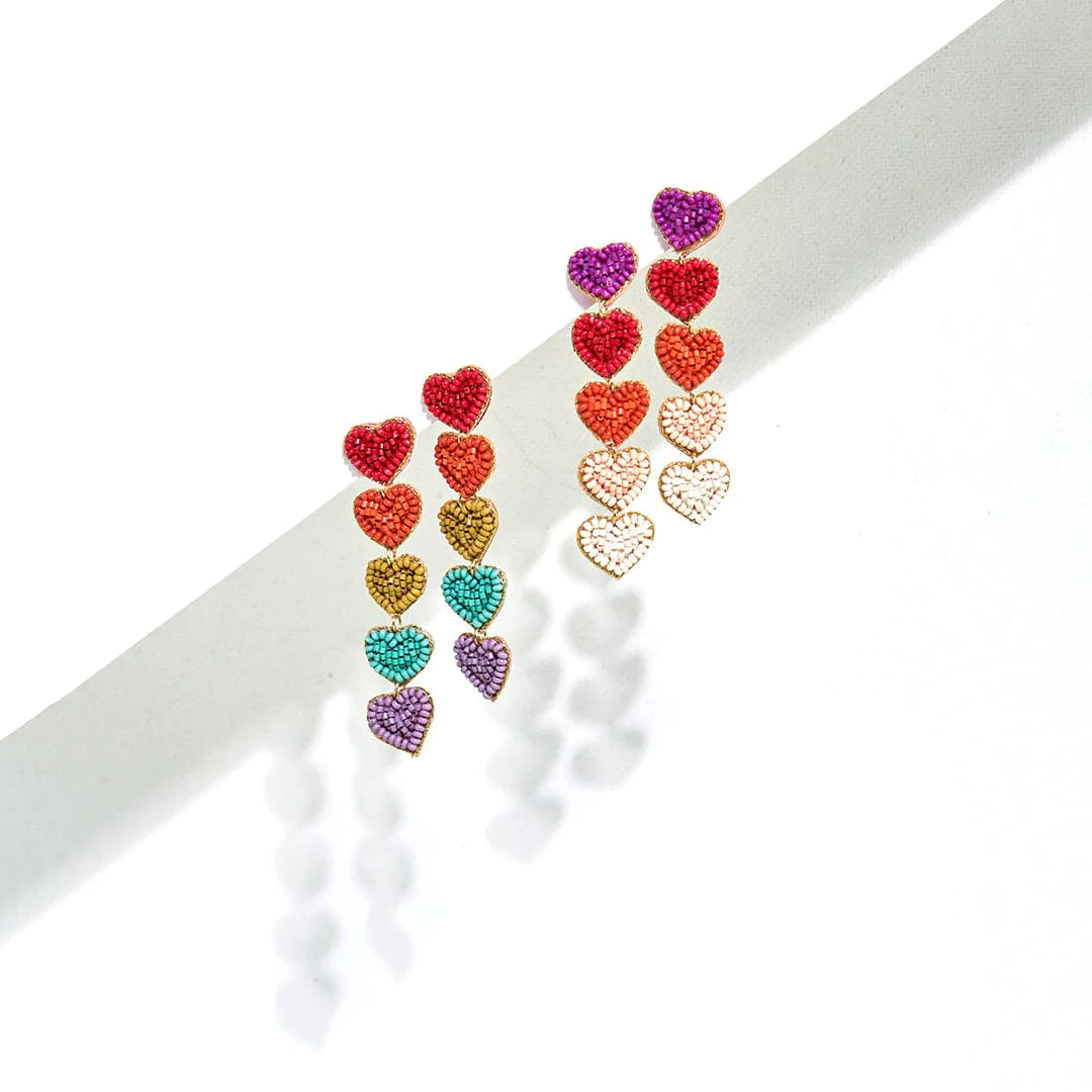 Magenta Ombre 5 Heart Dangle Post Earrings